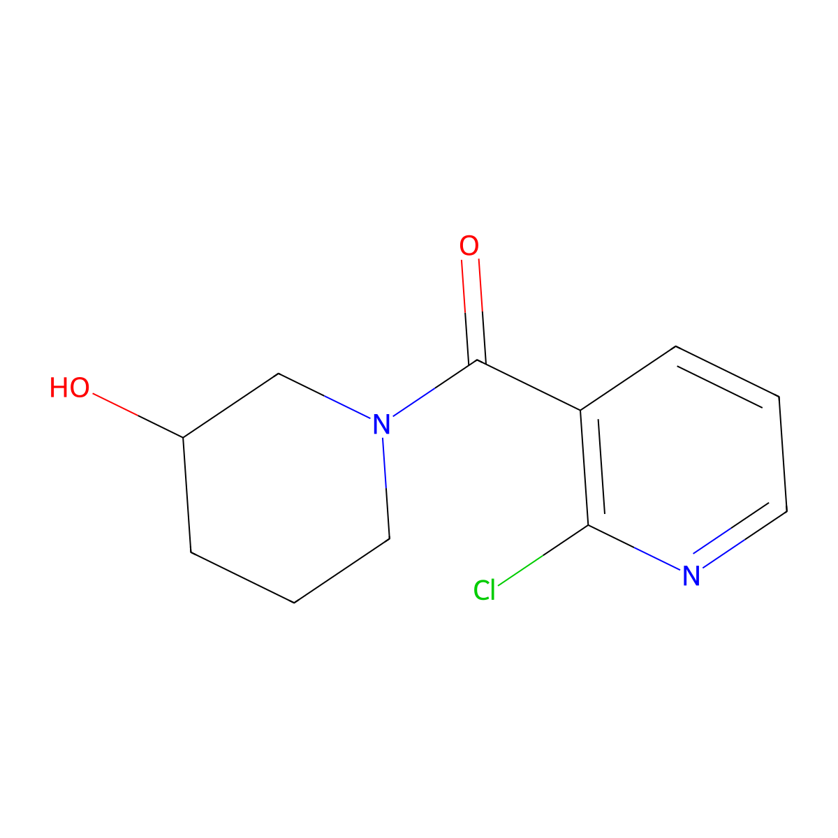 (2-Chloropyridin-3-yl)(3-hydroxypiperidin-1-yl)methanone molecular structure, CAS 1184788-76-8