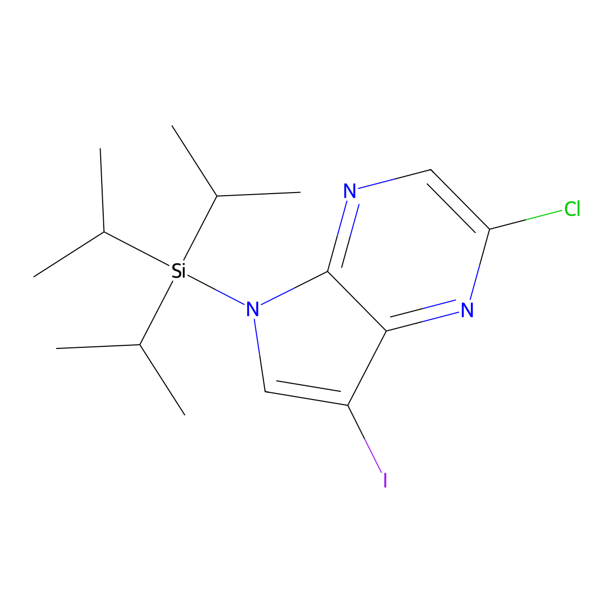 2-Chloro-7-iodo-5-(triisopropylsilyl)-5H-pyrrolo[2,3-b]pyrazine molecular structure, CAS 1184852-48-9