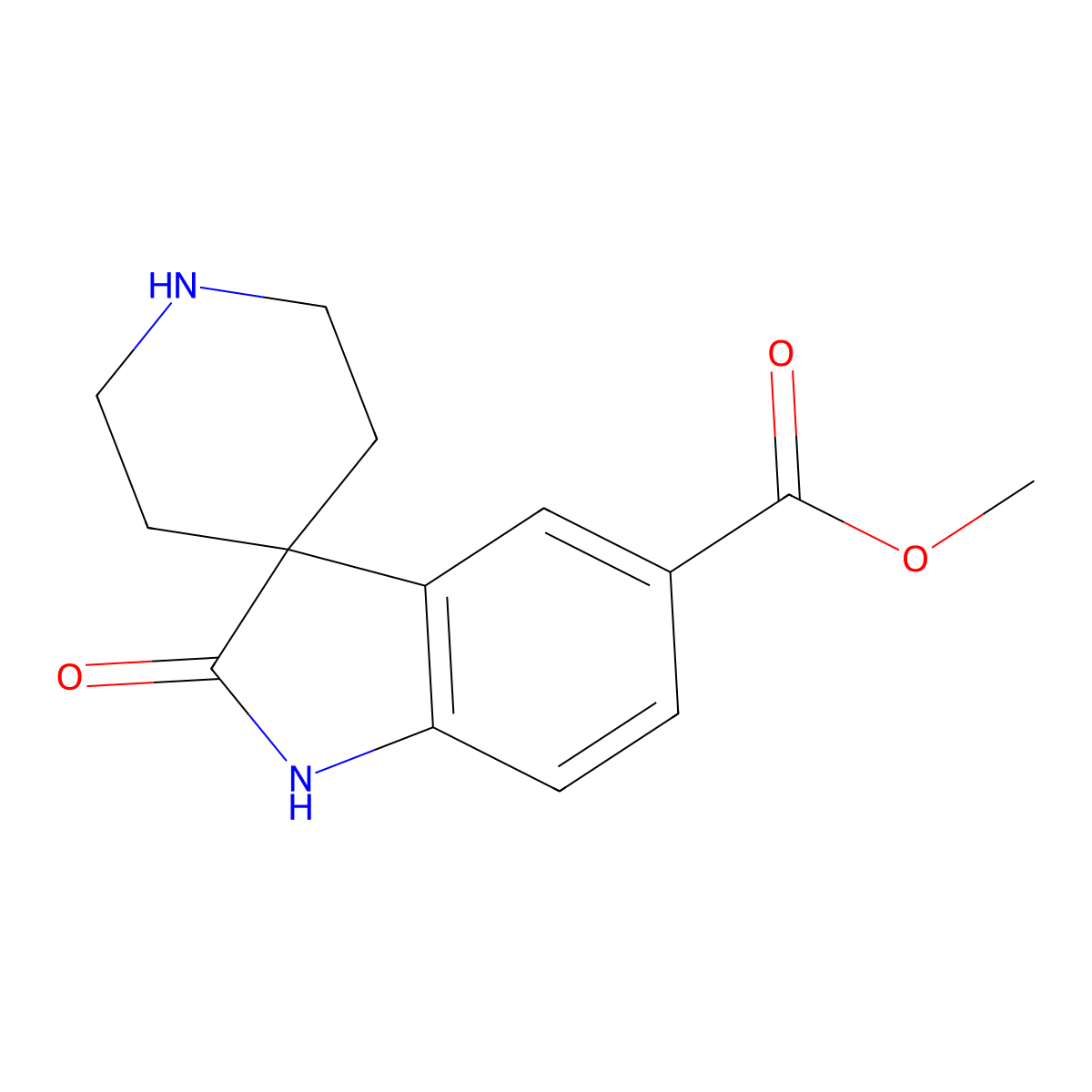 Methyl 2-oxo-1,2-dihydrospiro[indole-3,4'-piperidine]-5-carboxylate molecular structure, CAS 1184860-13-6