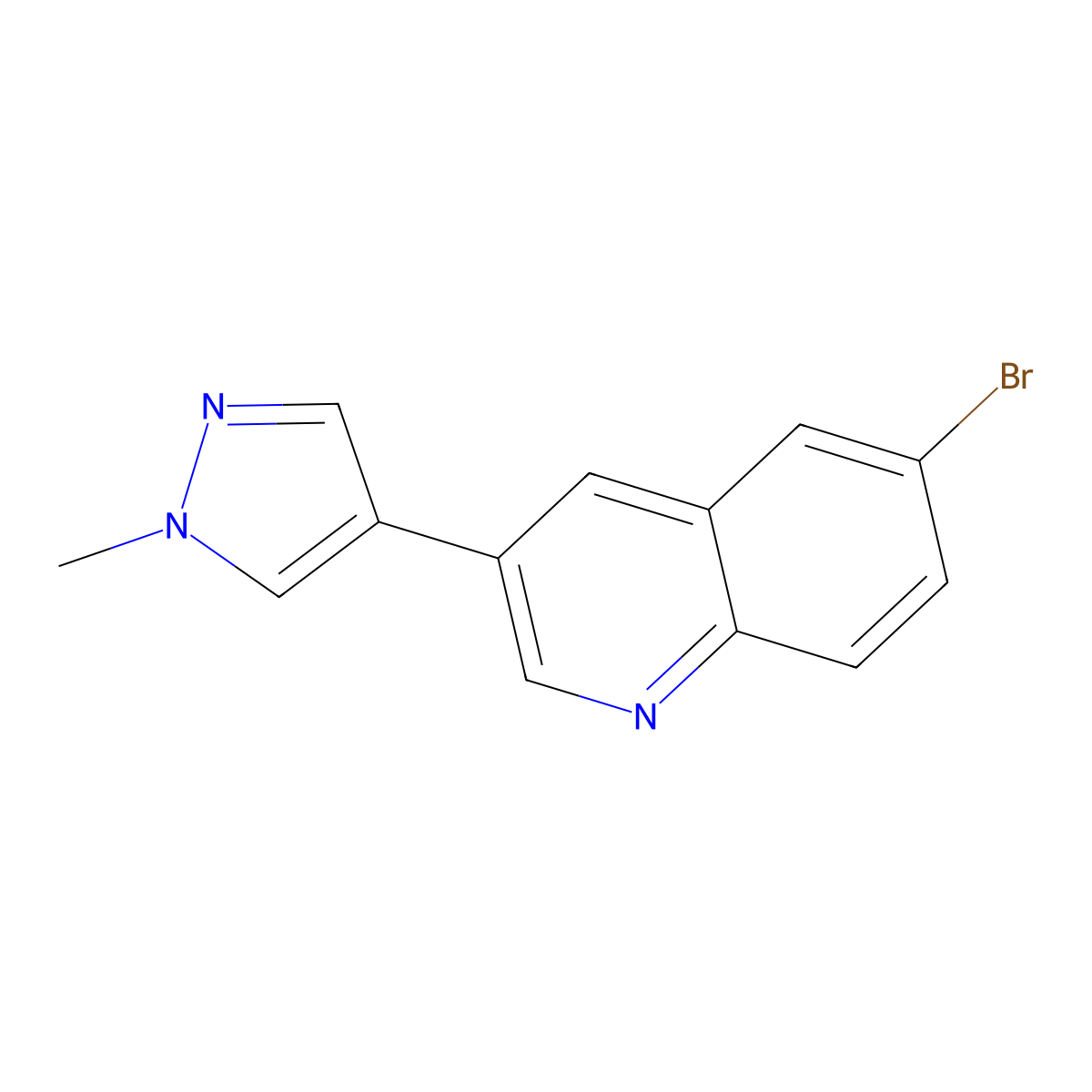 6-bromo-3-(1-methyl-1H-pyrazol-4-yl)quinoline molecular structure, CAS 1184914-71-3