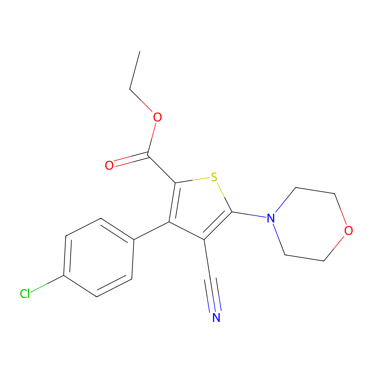 Ethyl 3-(4-chlorophenyl)-4-cyano-5-morpholinothiophene-2-carboxylate molecular structure, CAS 1184915-94-3