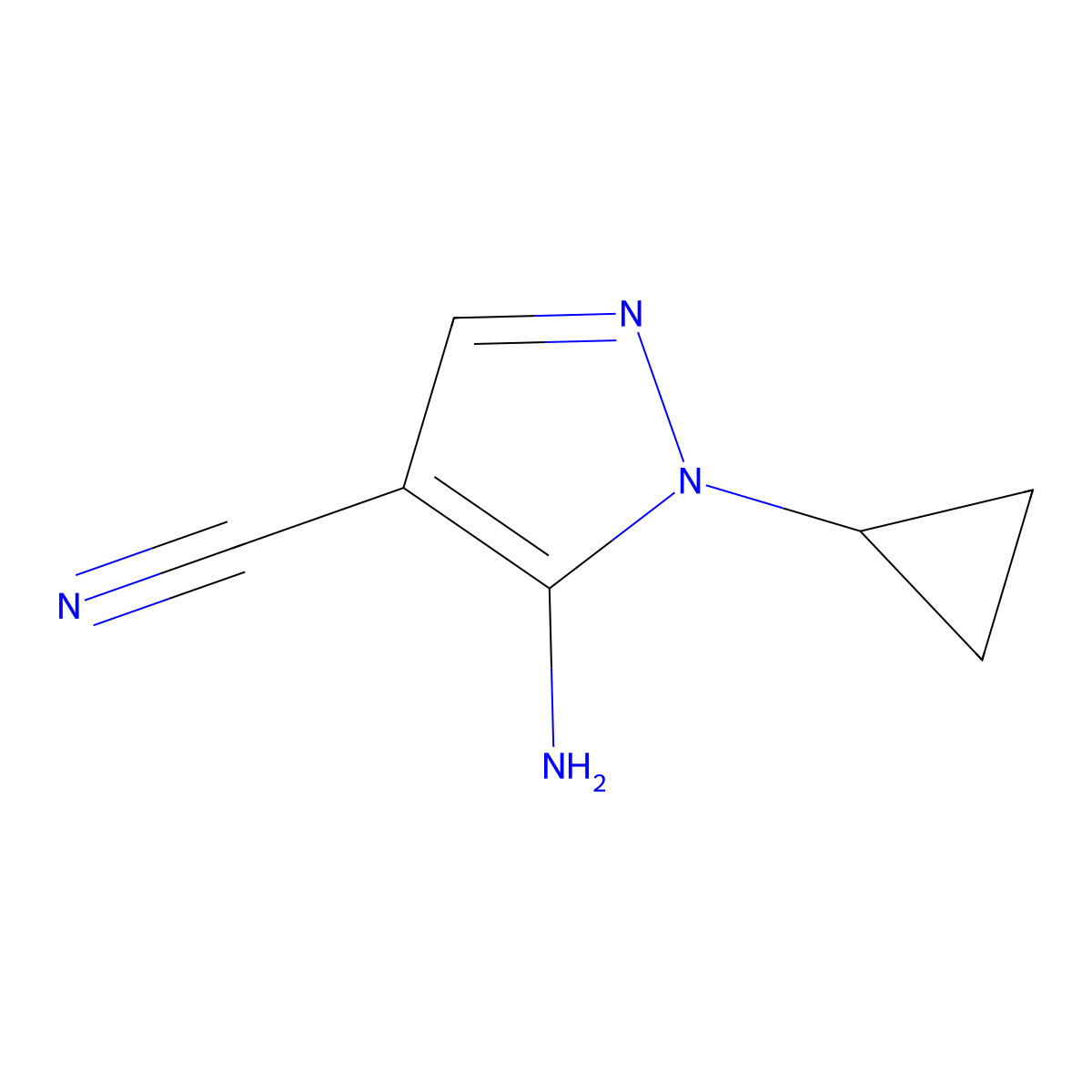 5-amino-1-cyclopropyl-1H-pyrazole-4-carbonitrile molecular structure, CAS 1184918-13-5