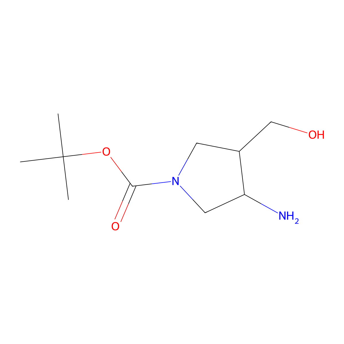 Tert-butyl 3-amino-4-(hydroxymethyl)pyrrolidine-1-carboxylate molecular structure, CAS 1184918-34-0