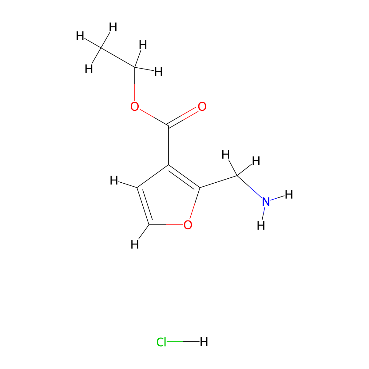 Ethyl 2-(aminomethyl)furan-3-carboxylate hydrochloride molecular structure, CAS 1184928-24-2