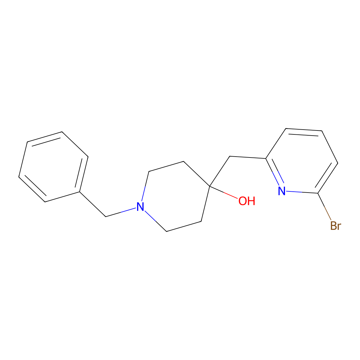 4-[(6-Bromo-2-pyridinyl)methyl]-1-(phenylmethyl)-4-piperidinol molecular structure, CAS 1184932-46-4
