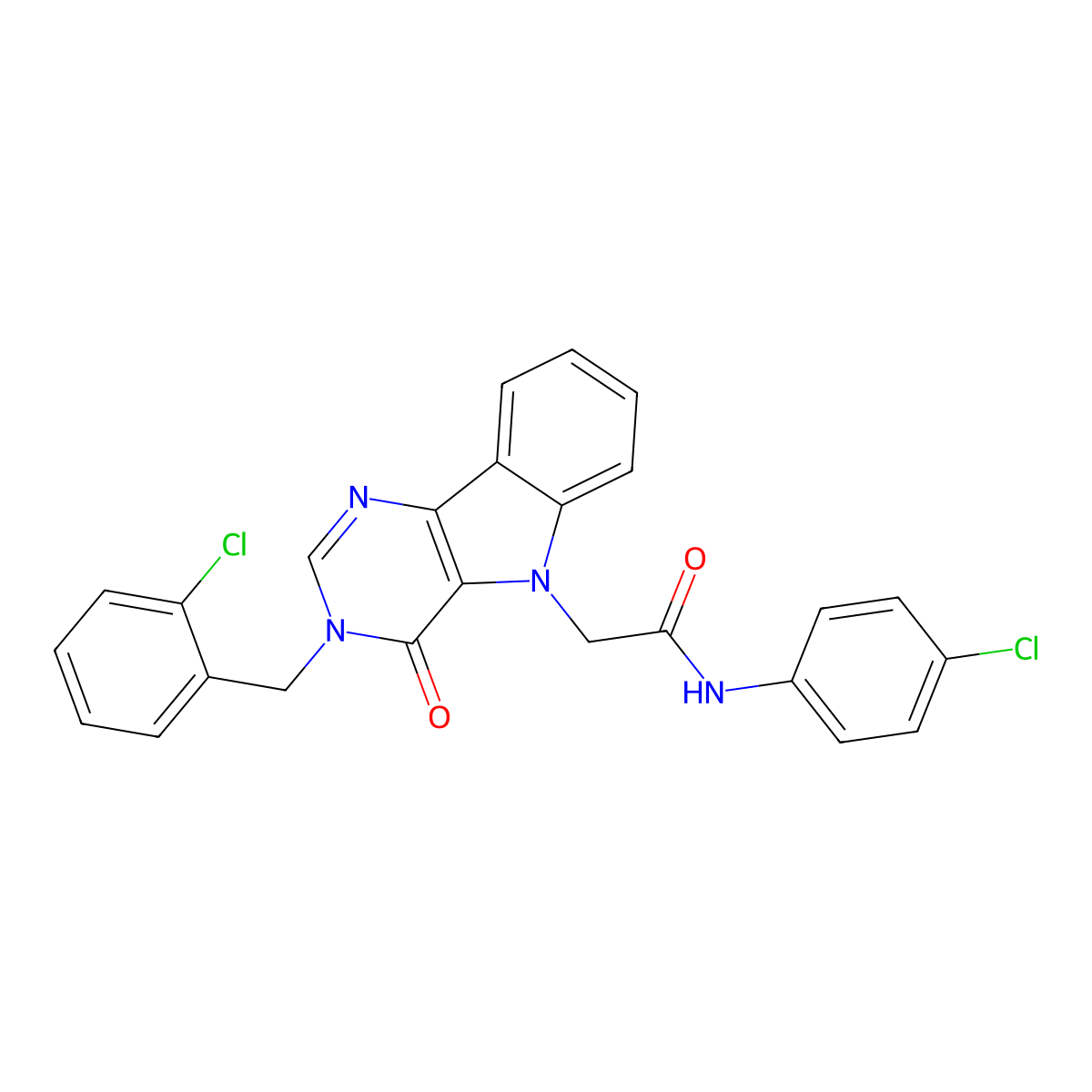 2-(3-(2-chlorobenzyl)-4-oxo-3H-pyrimido[5,4-b]indol-5(4H)-yl)-N-(4-chlorophenyl)acetamide molecular structure, CAS 1184963-97-0