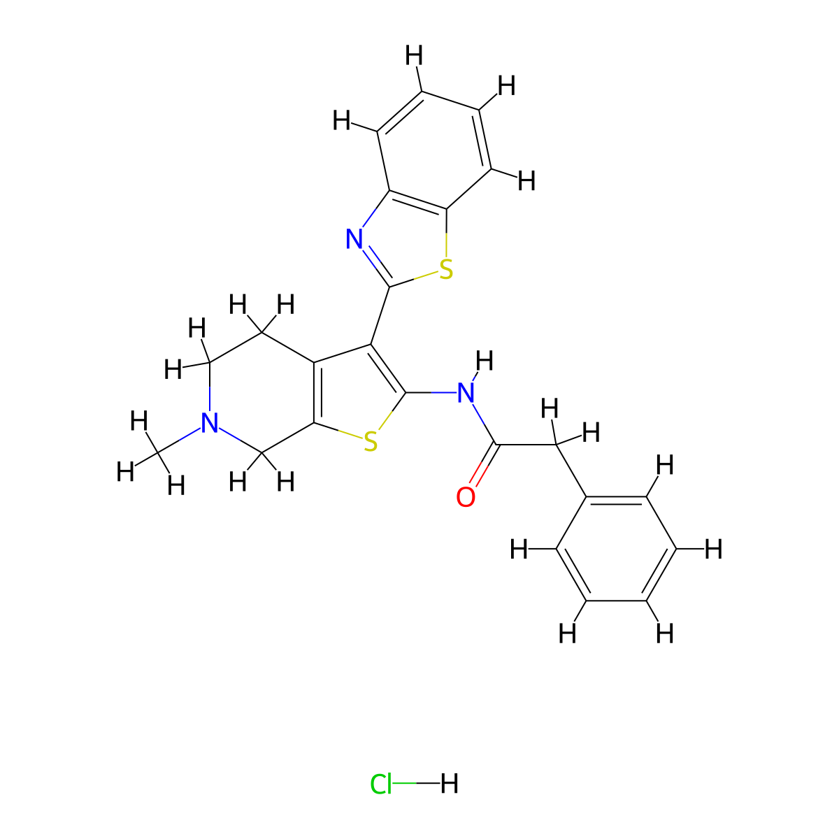 N-(3-(benzo[d]thiazol-2-yl)-6-methyl-4,5,6,7-tetrahydrothieno[2,3-c]pyridin-2-yl)-2-phenylacetamide hydrochloride molecular structure, CAS 1184964-04-2