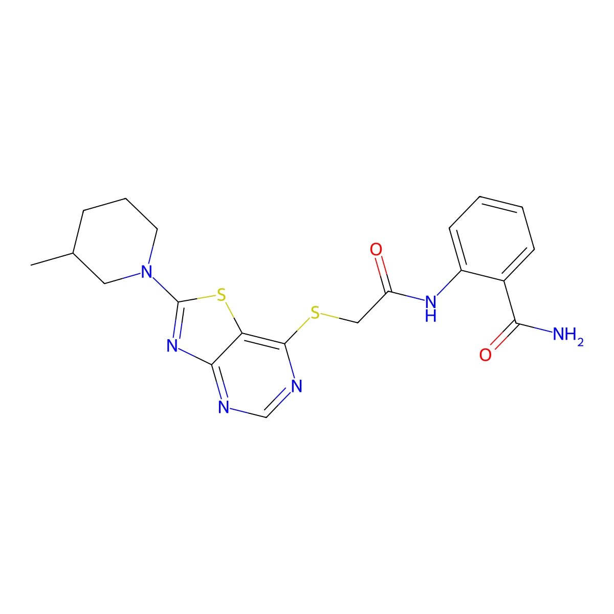 2-(2-((2-(3-Methylpiperidin-1-yl)thiazolo[4,5-d]pyrimidin-7-yl)thio)acetamido)benzamide molecular structure, CAS 1184964-56-4