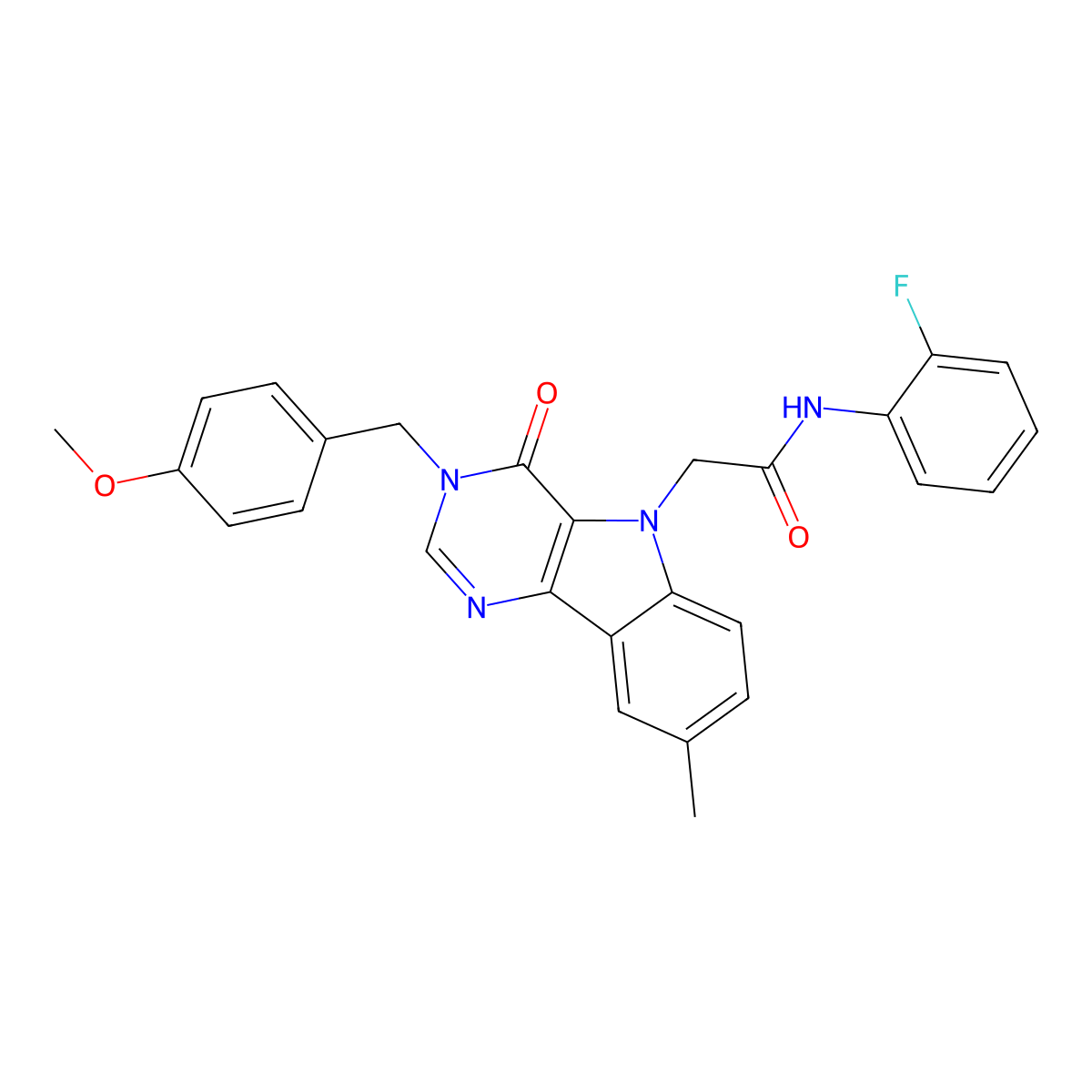 N-(2-fluorophenyl)-2-(3-(4-methoxybenzyl)-8-methyl-4-oxo-3H-pyrimido[5,4-b]indol-5(4H)-yl)acetamide molecular structure, CAS 1184964-67-7