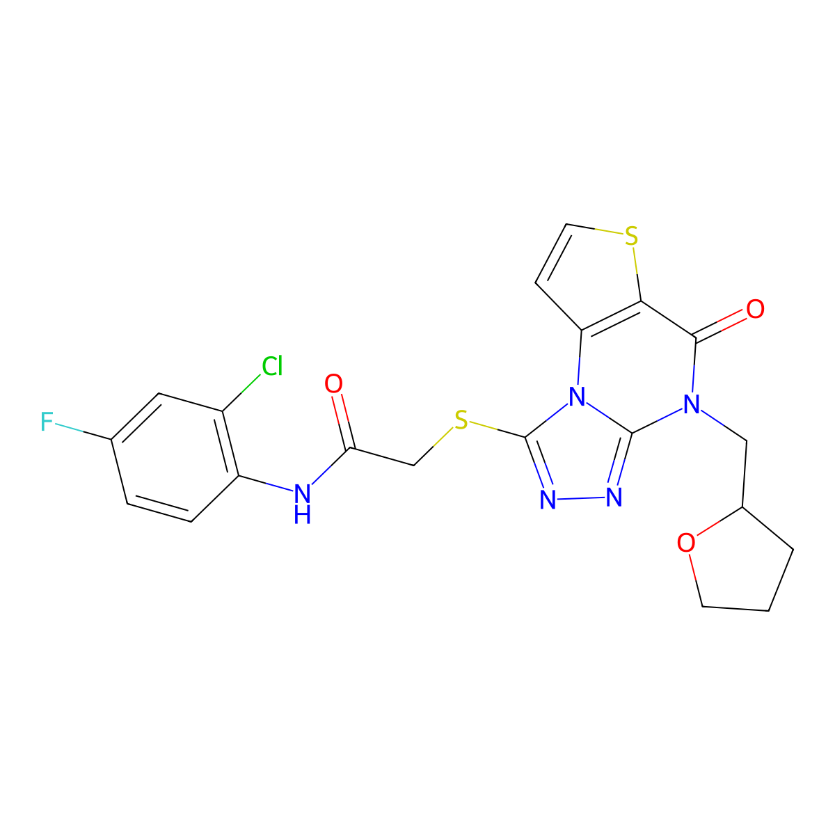 N-(2-chloro-4-fluorophenyl)-2-({7-oxo-8-[(oxolan-2-yl)methyl]-5-thia-1,8,10,11-tetraazatricyclo[7.3.0.0^{2,6}]dodeca-2(6),3,9,11-tetraen-12-yl}sulfanyl)acetamide molecular structure, CAS 1184965-21-6