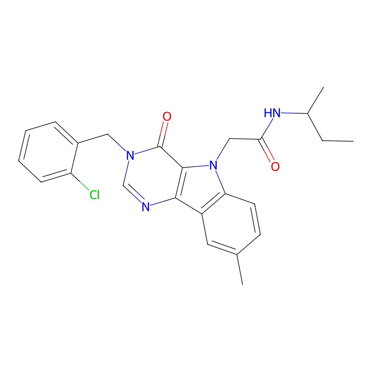 N-(sec-butyl)-2-(3-(2-chlorobenzyl)-8-methyl-4-oxo-3H-pyrimido[5,4-b]indol-5(4H)-yl)acetamide molecular structure, CAS 1184965-92-1