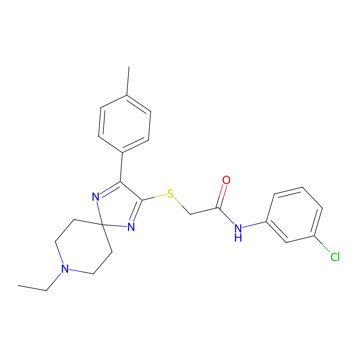 N-(3-chlorophenyl)-2-((8-ethyl-3-(p-tolyl)-1,4,8-triazaspiro[4.5]deca-1,3-dien-2-yl)thio)acetamide molecular structure, CAS 1184966-67-3