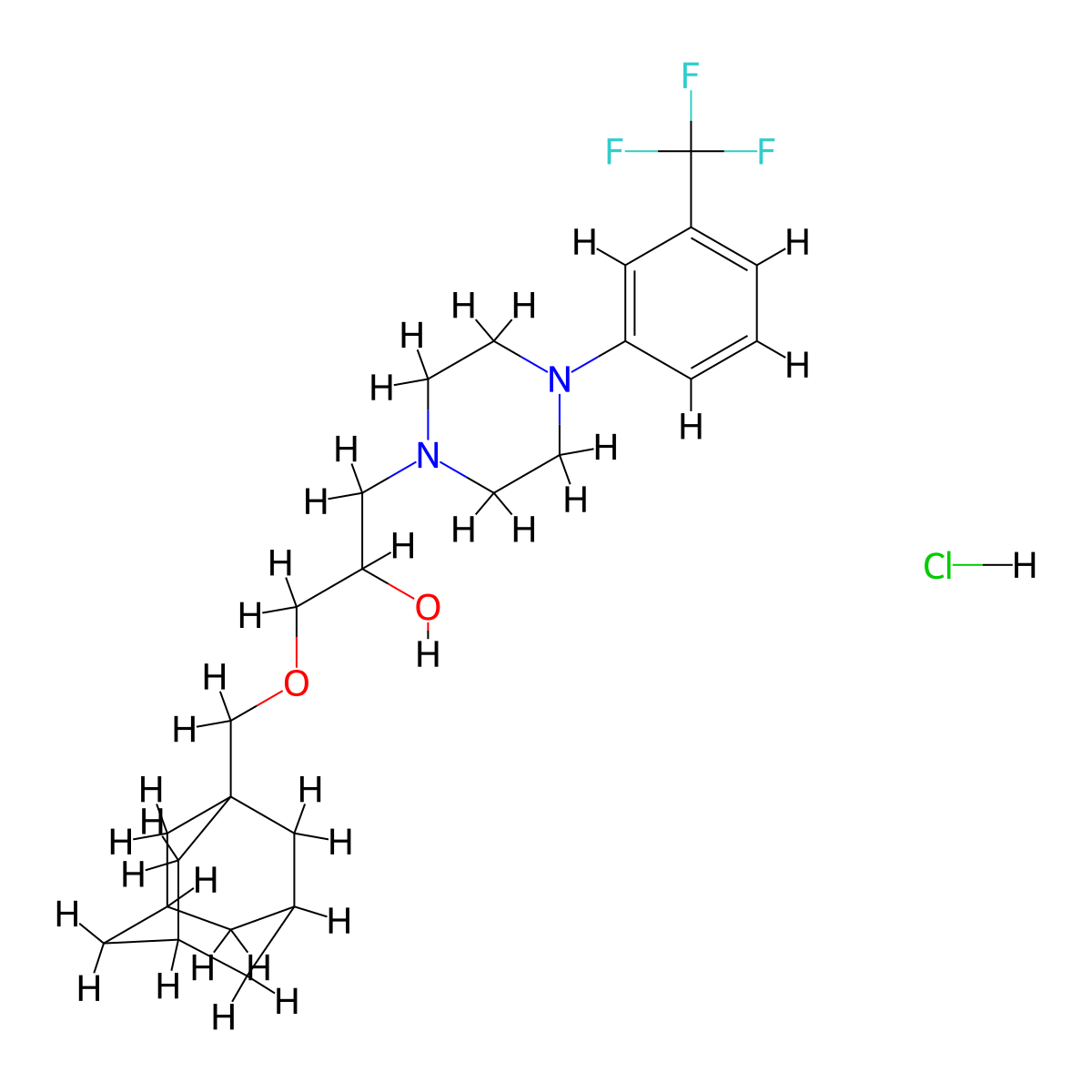 1-((3r,5r,7r)-Adamantan-1-ylmethoxy)-3-(4-(3-(trifluoromethyl)phenyl)piperazin-1-yl)propan-2-ol hydrochloride molecular structure, CAS 1184966-81-1