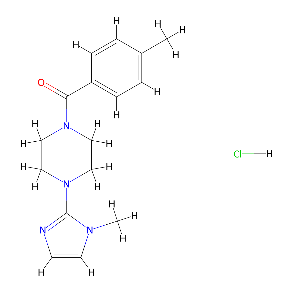 (4-(1-methyl-1H-imidazol-2-yl)piperazin-1-yl)(p-tolyl)methanone hydrochloride molecular structure, CAS 1184966-89-9