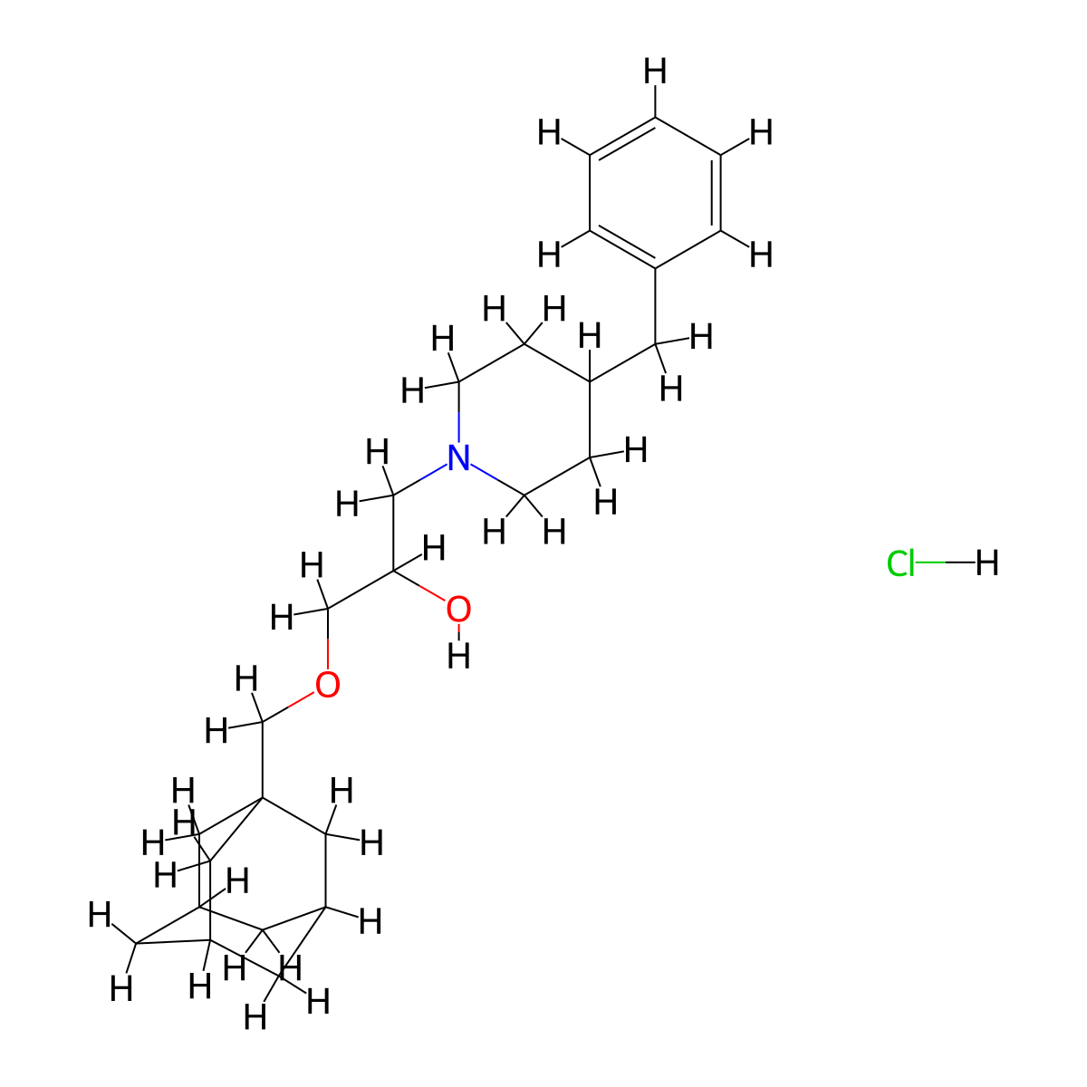 1-((3r,5r,7r)-Adamantan-1-ylmethoxy)-3-(4-benzylpiperidin-1-yl)propan-2-ol hydrochloride molecular structure, CAS 1184967-75-6