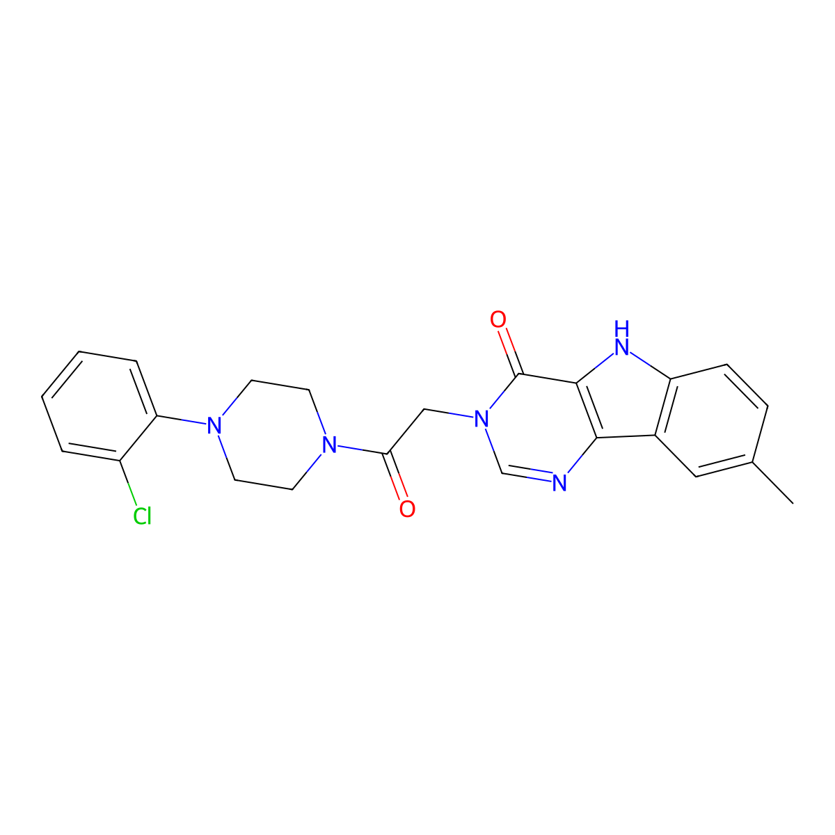 3-(2-(4-(2-chlorophenyl)piperazin-1-yl)-2-oxoethyl)-8-methyl-3H-pyrimido[5,4-b]indol-4(5H)-one molecular structure, CAS 1184968-66-8