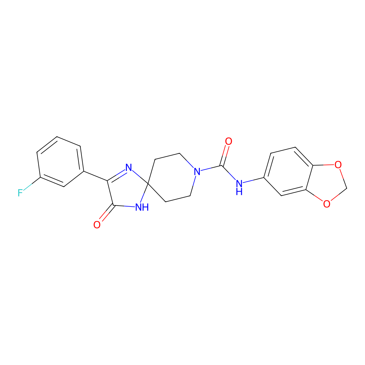 N-(benzo[d][1,3]dioxol-5-yl)-2-(3-fluorophenyl)-3-oxo-1,4,8-triazaspiro[4.5]dec-1-ene-8-carboxamide molecular structure, CAS 1184970-23-7
