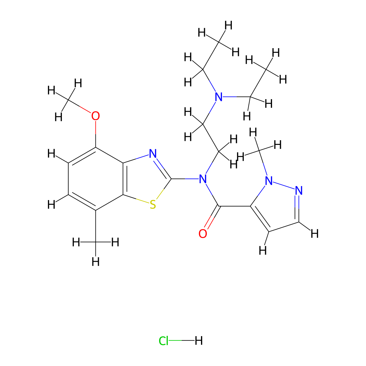 N-(2-(diethylamino)ethyl)-N-(4-methoxy-7-methylbenzo[d]thiazol-2-yl)-1-methyl-1H-pyrazole-5-carboxamide hydrochloride molecular structure, CAS 1184970-31-7