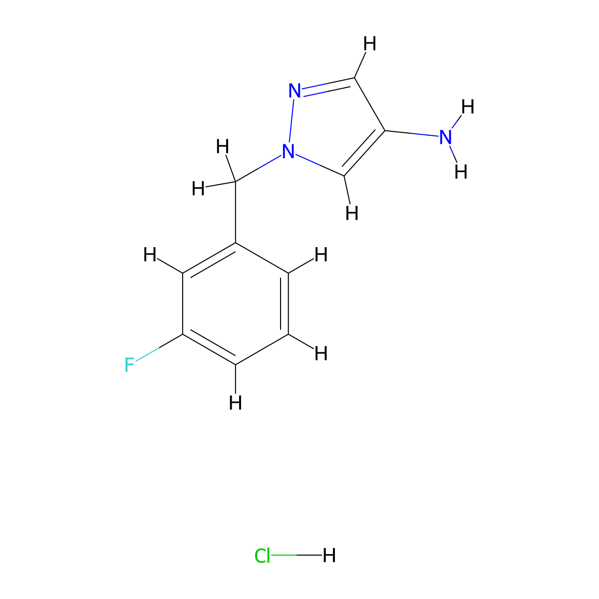 1-((3-fluorophenyl)methyl)-1H-pyrazol-4-amine hydrochloride molecular structure, CAS 1184970-69-1