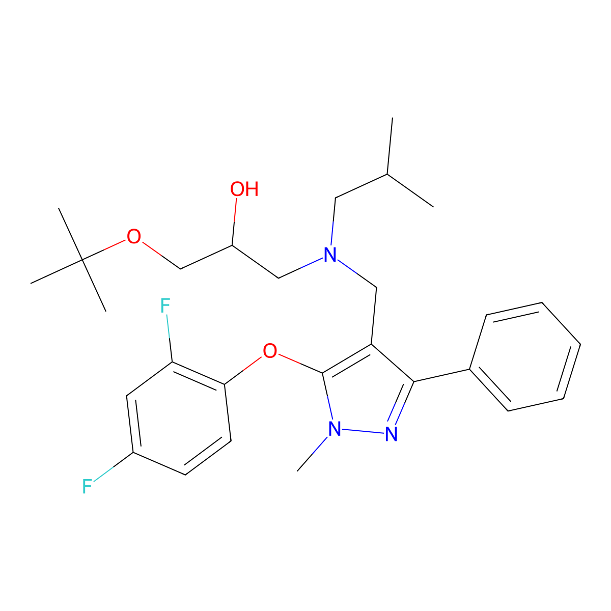 1-(tert-butoxy)-3-[{[5-(2,4-difluorophenoxy)-1-methyl-3-phenyl-1H-pyrazol-4-yl]methyl}(isobutyl)amino]-2-propanol molecular structure, CAS 1184970-70-4