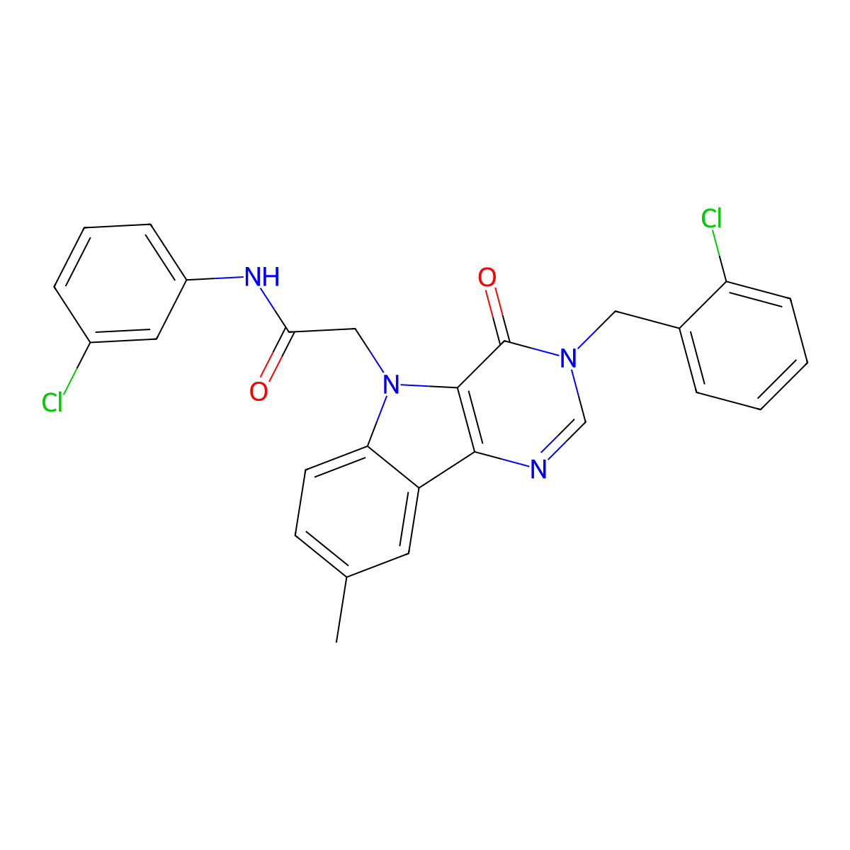 2-(3-(2-chlorobenzyl)-8-methyl-4-oxo-3H-pyrimido[5,4-b]indol-5(4H)-yl)-N-(3-chlorophenyl)acetamide molecular structure, CAS 1184970-82-8