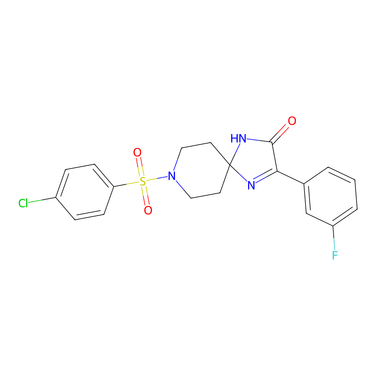 8-((4-Chlorophenyl)sulfonyl)-3-(3-fluorophenyl)-1,4,8-triazaspiro[4.5]dec-3-en-2-one molecular structure, CAS 1184971-14-9