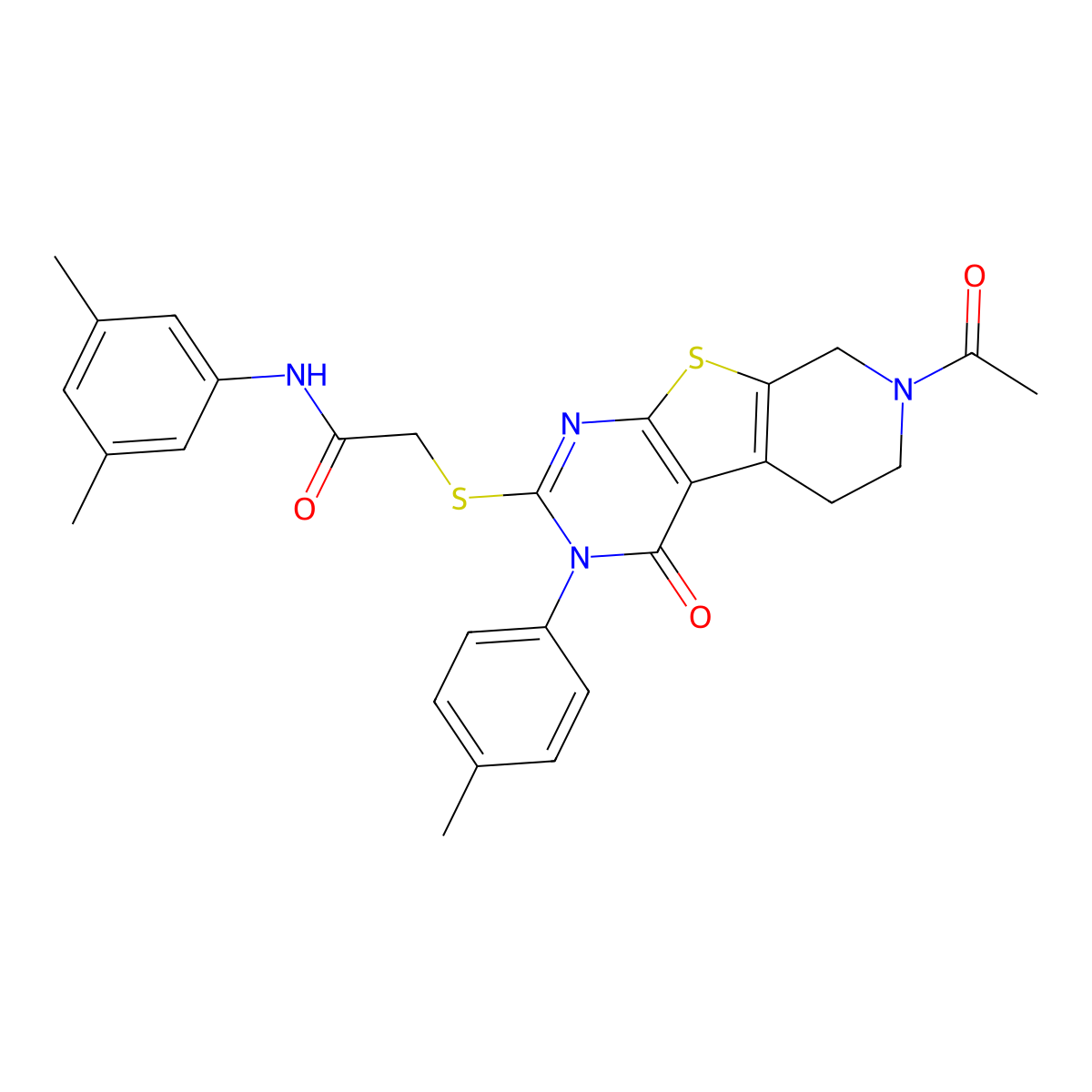 2-{[11-acetyl-4-(4-methylphenyl)-3-oxo-8-thia-4,6,11-triazatricyclo[7.4.0.0^{2,7}]trideca-1(9),2(7),5-trien-5-yl]sulfanyl}-N-(3,5-dimethylphenyl)acetamide molecular structure, CAS 1184972-49-3