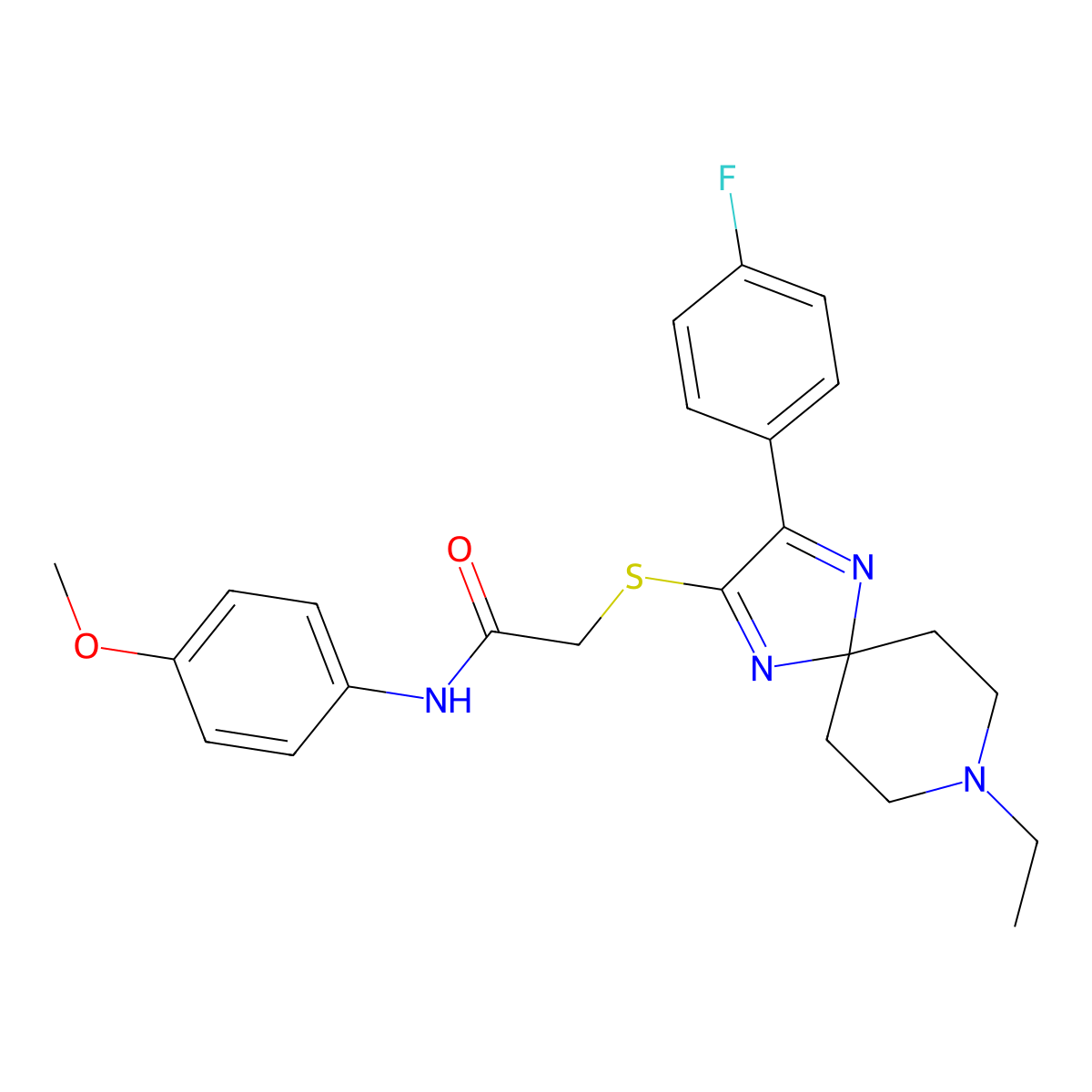 2-((8-ethyl-3-(4-fluorophenyl)-1,4,8-triazaspiro[4.5]deca-1,3-dien-2-yl)thio)-N-(4-methoxyphenyl)acetamide molecular structure, CAS 1184972-68-6