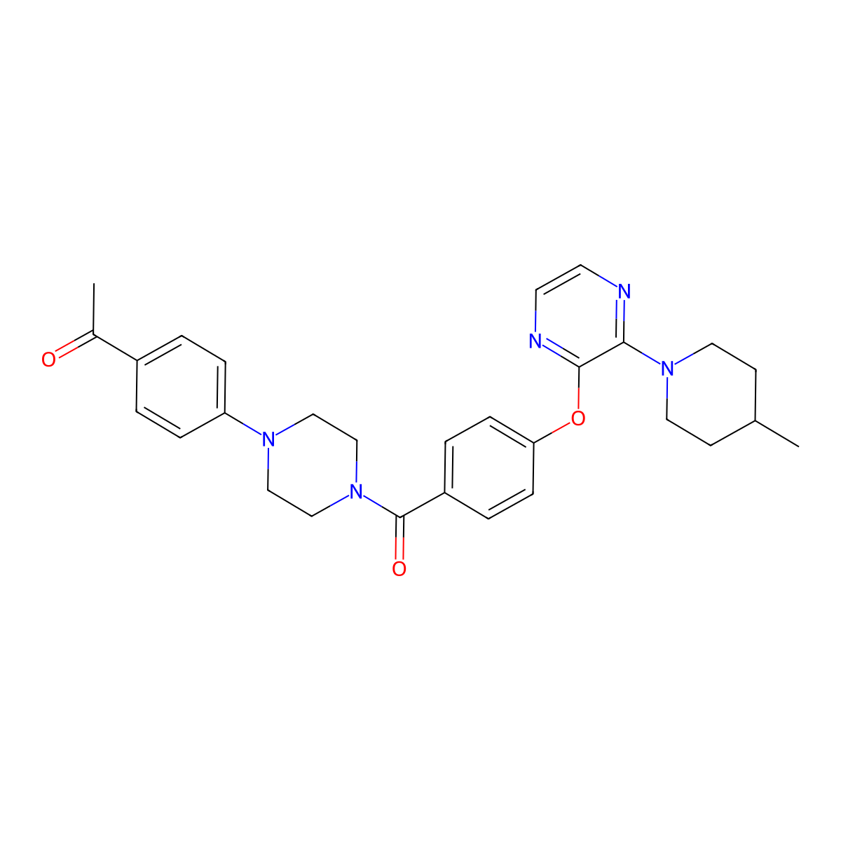 1-(4-(4-(4-((3-(4-Methylpiperidin-1-yl)pyrazin-2-yl)oxy)benzoyl)piperazin-1-yl)phenyl)ethanone molecular structure, CAS 1184972-70-0