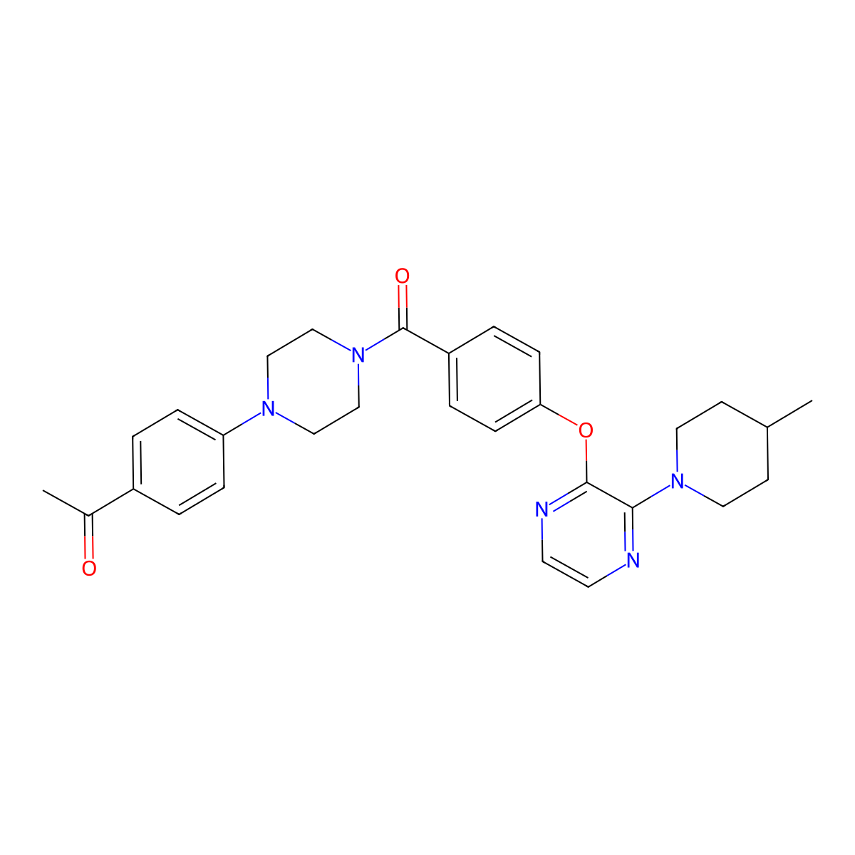 1-(4-(4-(4-((3-(4-Methylpiperidin-1-yl)pyrazin-2-yl)oxy)benzoyl)piperazin-1-yl)phenyl)ethanone molecular structure, CAS 1184972-70-0