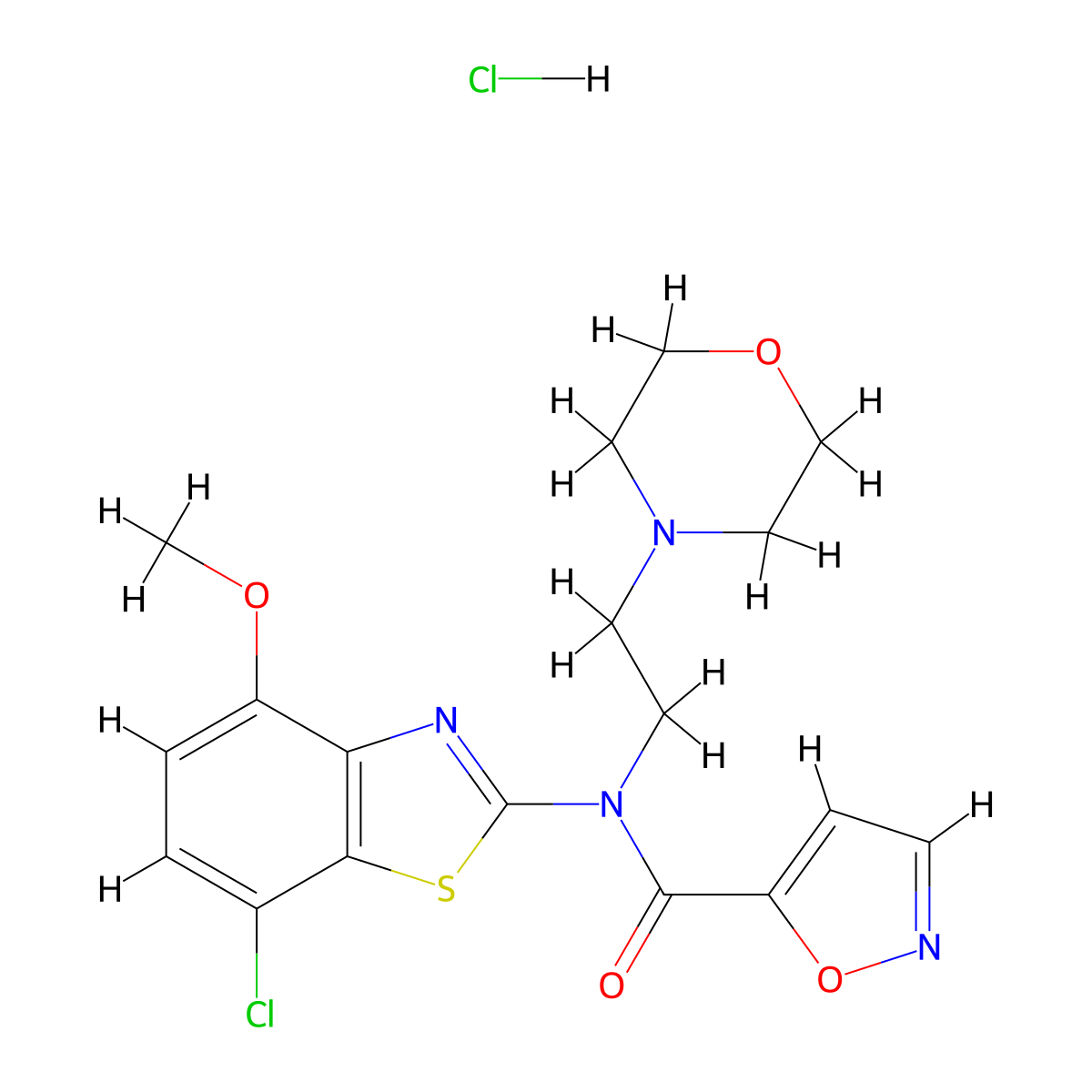 N-(7-chloro-4-methoxybenzo[d]thiazol-2-yl)-N-(2-morpholinoethyl)isoxazole-5-carboxamide hydrochloride molecular structure, CAS 1184972-75-5