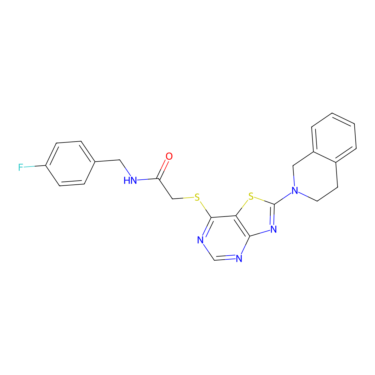2-((2-(3,4-dihydroisoquinolin-2(1H)-yl)thiazolo[4,5-d]pyrimidin-7-yl)thio)-N-(4-fluorobenzyl)acetamide molecular structure, CAS 1184973-29-2