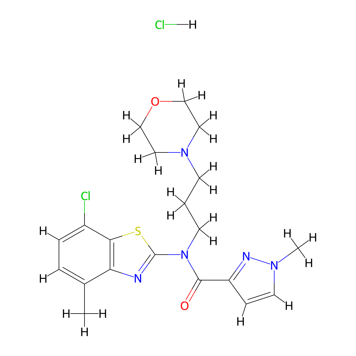 N-(7-chloro-4-methylbenzo[d]thiazol-2-yl)-1-methyl-N-(3-morpholinopropyl)-1H-pyrazole-3-carboxamide hydrochloride molecular structure, CAS 1184973-57-6