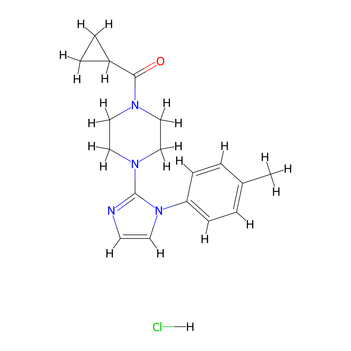 cyclopropyl(4-(1-(p-tolyl)-1H-imidazol-2-yl)piperazin-1-yl)methanone hydrochloride molecular structure, CAS 1184973-60-1