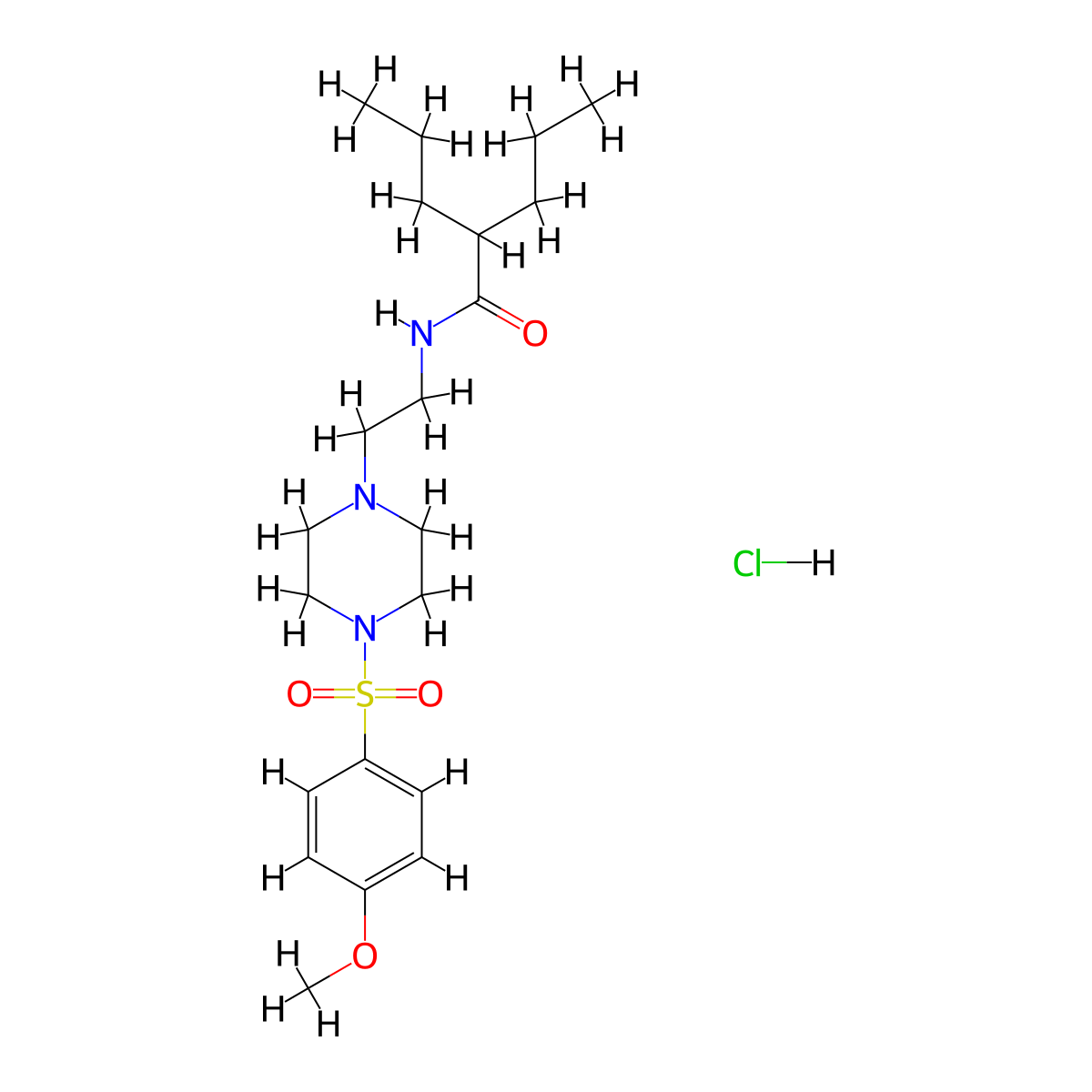 N-(2-(4-((4-methoxyphenyl)sulfonyl)piperazin-1-yl)ethyl)-2-propylpentanamide hydrochloride molecular structure, CAS 1184974-31-9