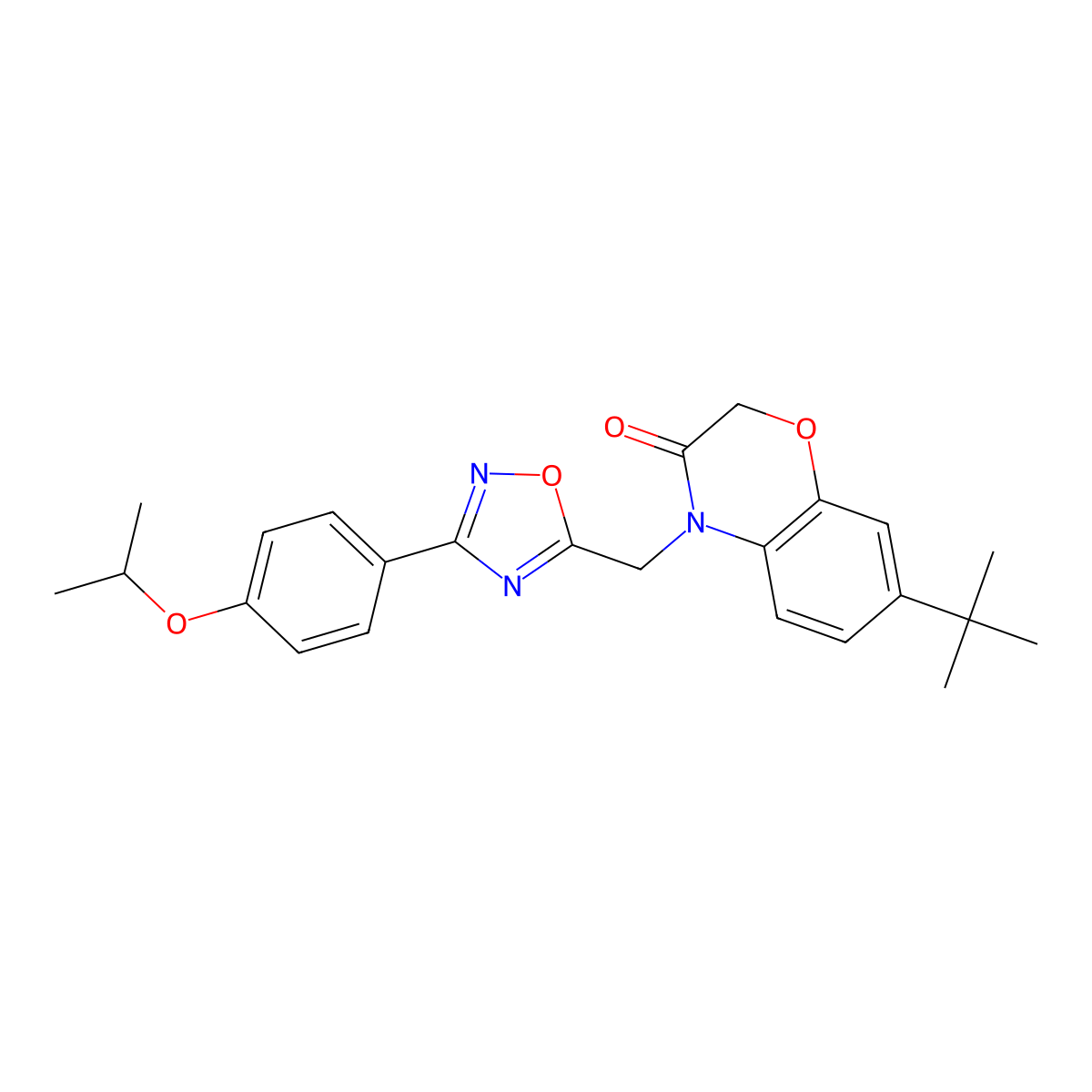7-tert-butyl-4-({3-[4-(propan-2-yloxy)phenyl]-1,2,4-oxadiazol-5-yl}methyl)-3,4-dihydro-2H-1,4-benzoxazin-3-one molecular structure, CAS 1184974-44-4