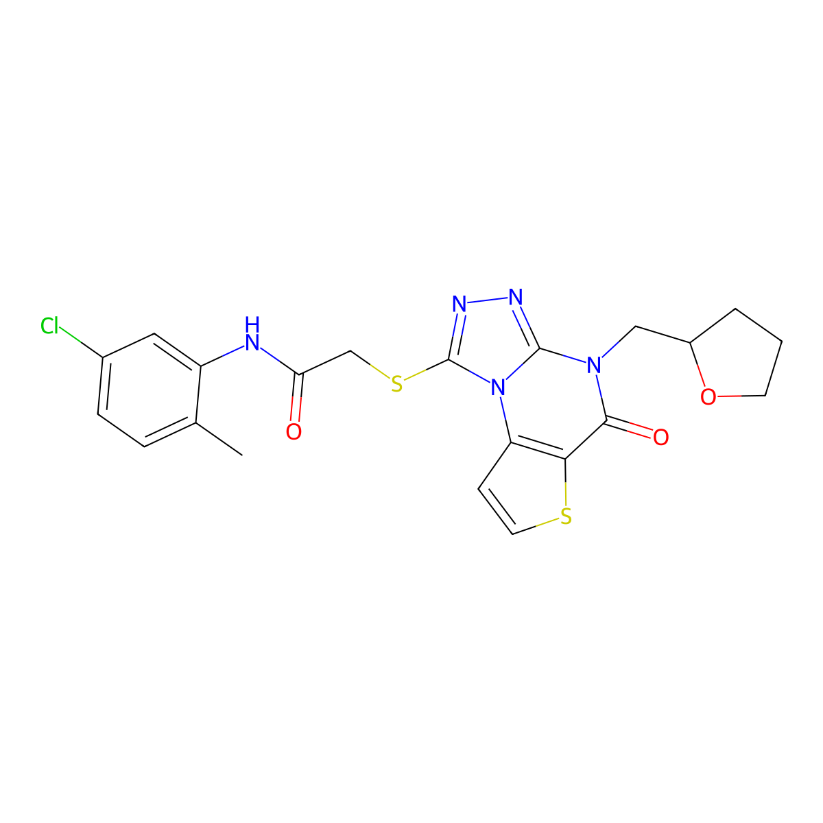 N-(5-chloro-2-methylphenyl)-2-({7-oxo-8-[(oxolan-2-yl)methyl]-5-thia-1,8,10,11-tetraazatricyclo[7.3.0.0^{2,6}]dodeca-2(6),3,9,11-tetraen-12-yl}sulfanyl)acetamide molecular structure, CAS 1184975-66-3
