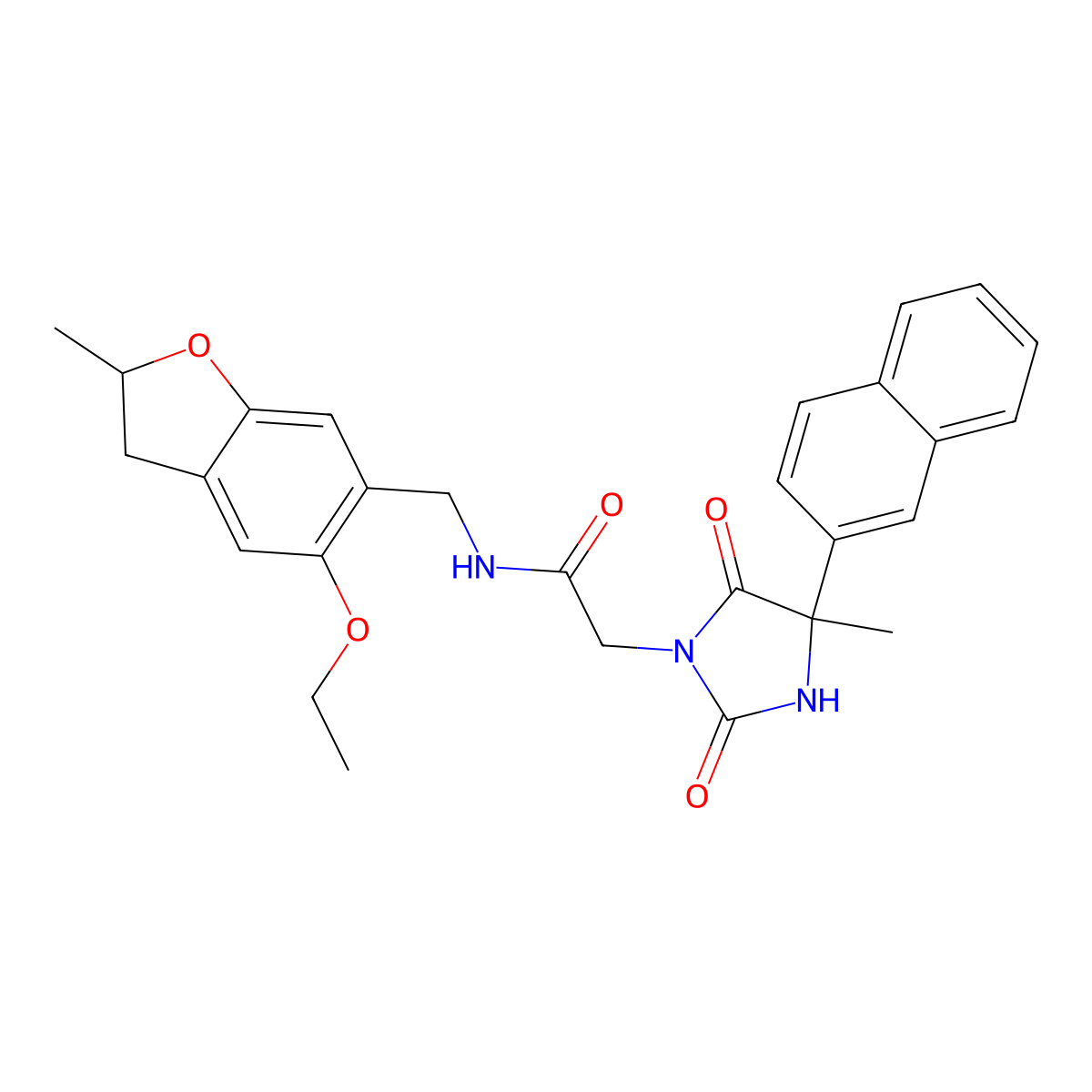 N-[(5-ethoxy-2-methyl-2,3-dihydro-1-benzofuran-6-yl)methyl]-2-[4-methyl-4-(naphthalen-2-yl)-2,5-dioxoimidazolidin-1-yl]acetamide molecular structure, CAS 1184976-16-6