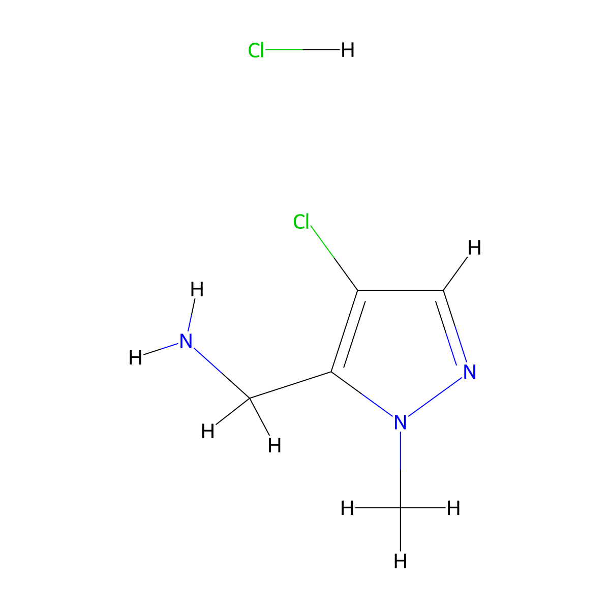 (4-chloro-1-methyl-1H-pyrazol-5-yl)methanamine hydrochloride molecular structure, CAS 1184977-03-4