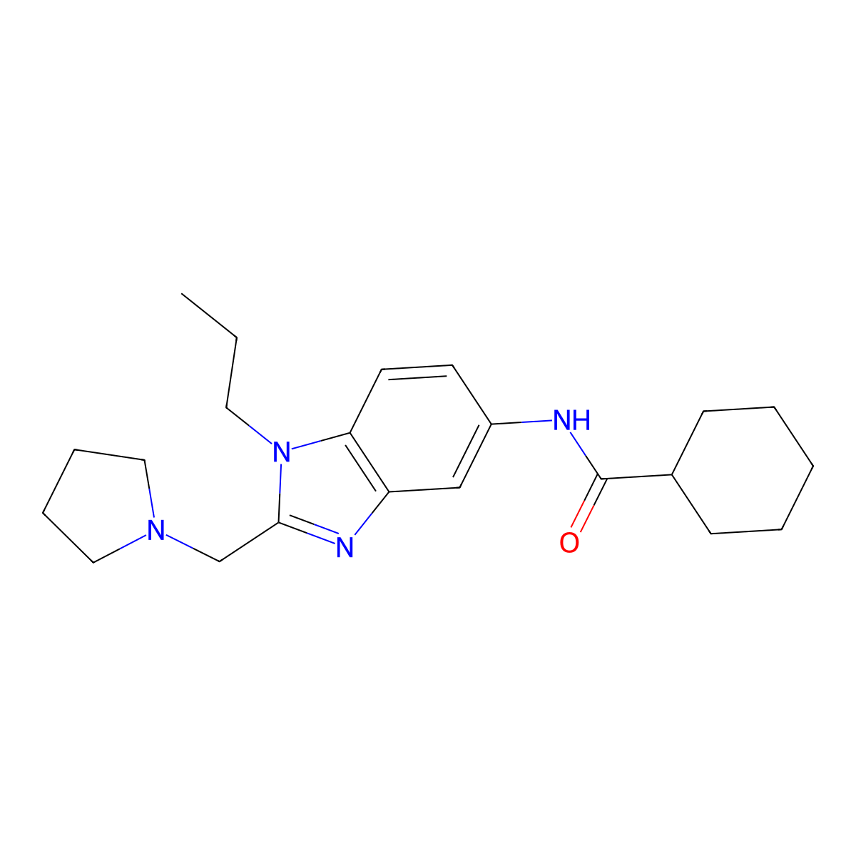 N-[1-propyl-2-(1-pyrrolidinylmethyl)-1H-1,3-benzimidazol-5-yl]-1-cyclohexanecarboxamide molecular structure, CAS 1184977-05-6
