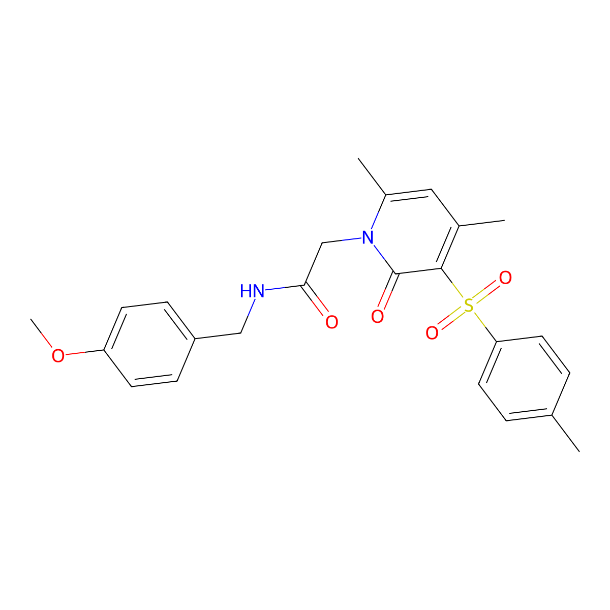 2-(4,6-dimethyl-2-oxo-3-tosylpyridin-1(2H)-yl)-N-(4-methoxybenzyl)acetamide molecular structure, CAS 1184978-26-4