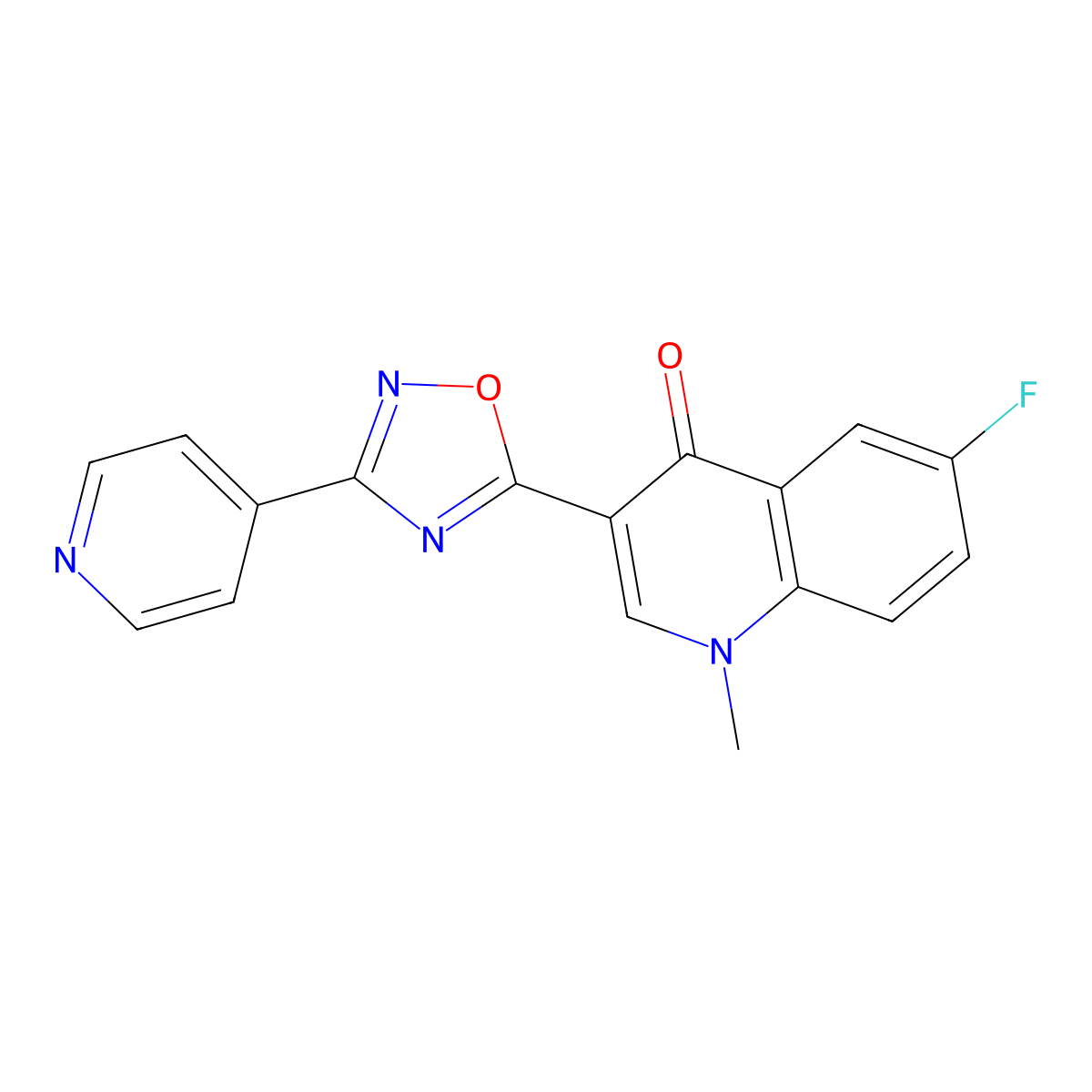 6-fluoro-1-methyl-3-(3-(pyridin-4-yl)-1,2,4-oxadiazol-5-yl)quinolin-4(1H)-one molecular structure, CAS 1184978-92-4
