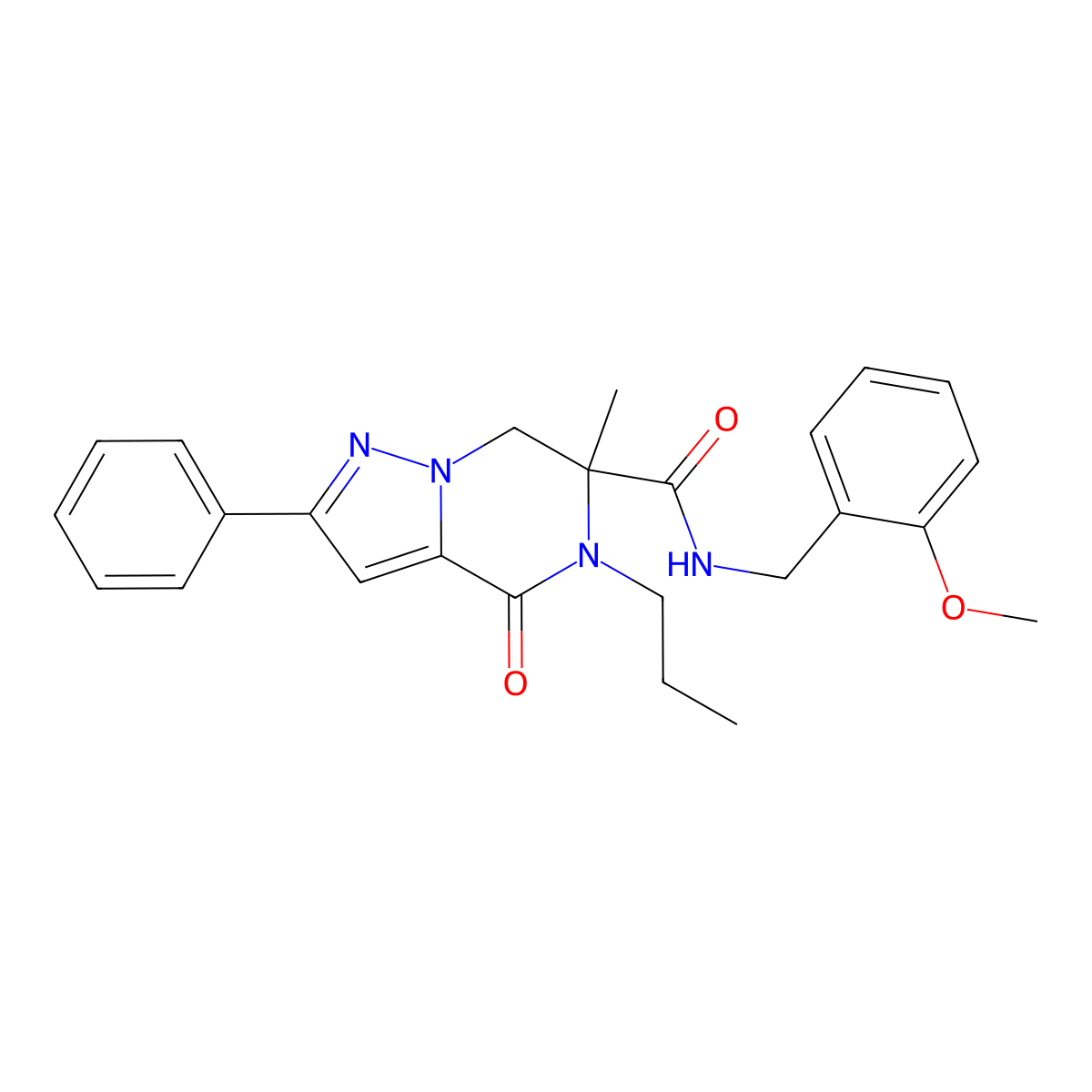 N-(2-methoxybenzyl)-6-methyl-4-oxo-2-phenyl-5-propyl-4,5,6,7-tetrahydropyrazolo[1,5-a]pyrazine-6-carboxamide molecular structure, CAS 1184979-26-7