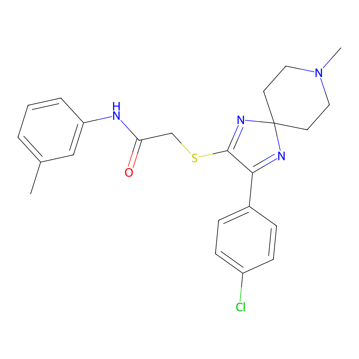 2-((3-(4-chlorophenyl)-8-methyl-1,4,8-triazaspiro[4.5]deca-1,3-dien-2-yl)thio)-N-(m-tolyl)acetamide molecular structure, CAS 1184980-19-5