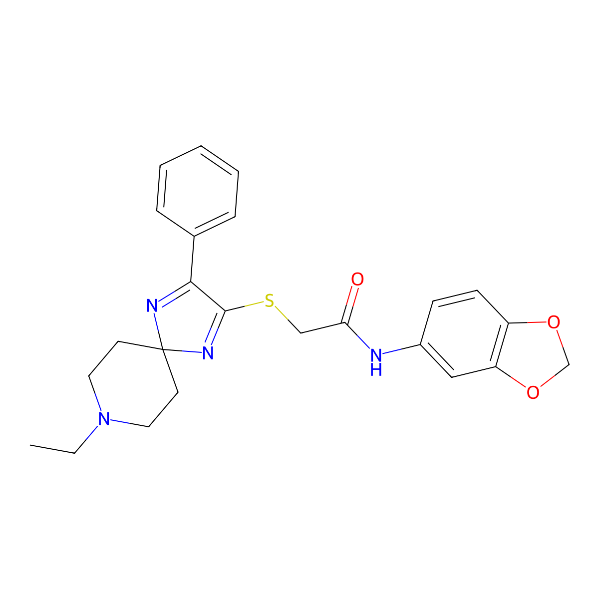 N-(2H-1,3-Benzodioxol-5-YL)-2-({8-ethyl-3-phenyl-1,4,8-triazaspiro[4.5]deca-1,3-dien-2-YL}sulfanyl)acetamide molecular structure, CAS 1184980-32-2