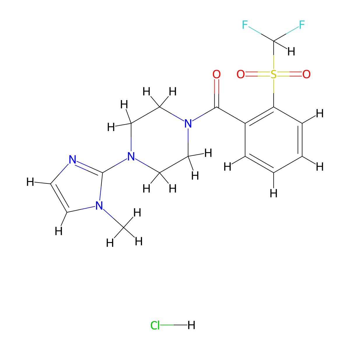 (2-((difluoromethyl)sulfonyl)phenyl)(4-(1-methyl-1H-imidazol-2-yl)piperazin-1-yl)methanone hydrochloride molecular structure, CAS 1184980-93-5