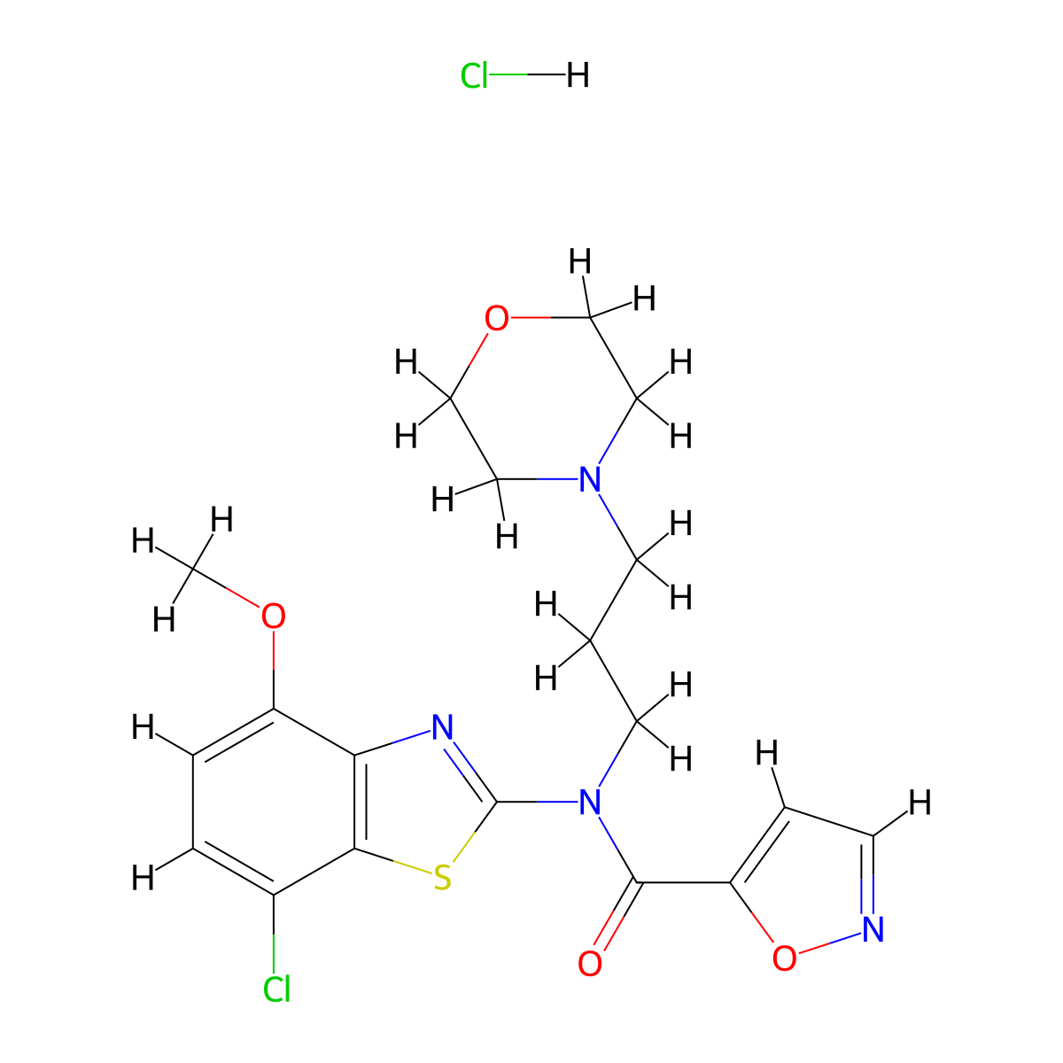N-(7-chloro-4-methoxybenzo[d]thiazol-2-yl)-N-(3-morpholinopropyl)isoxazole-5-carboxamide hydrochloride molecular structure, CAS 1184981-64-3