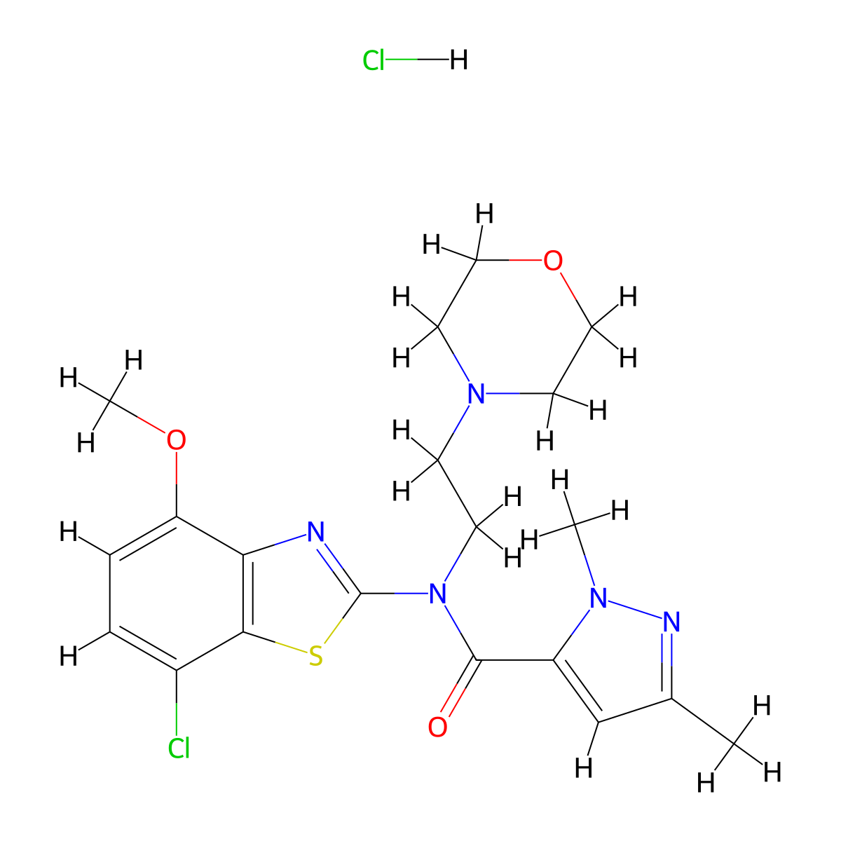 N-(7-chloro-4-methoxybenzo[d]thiazol-2-yl)-1,3-dimethyl-N-(2-morpholinoethyl)-1H-pyrazole-5-carboxamide hydrochloride molecular structure, CAS 1184982-91-9