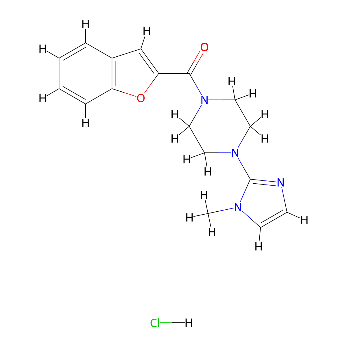 benzofuran-2-yl(4-(1-methyl-1H-imidazol-2-yl)piperazin-1-yl)methanone hydrochloride molecular structure, CAS 1184983-22-9