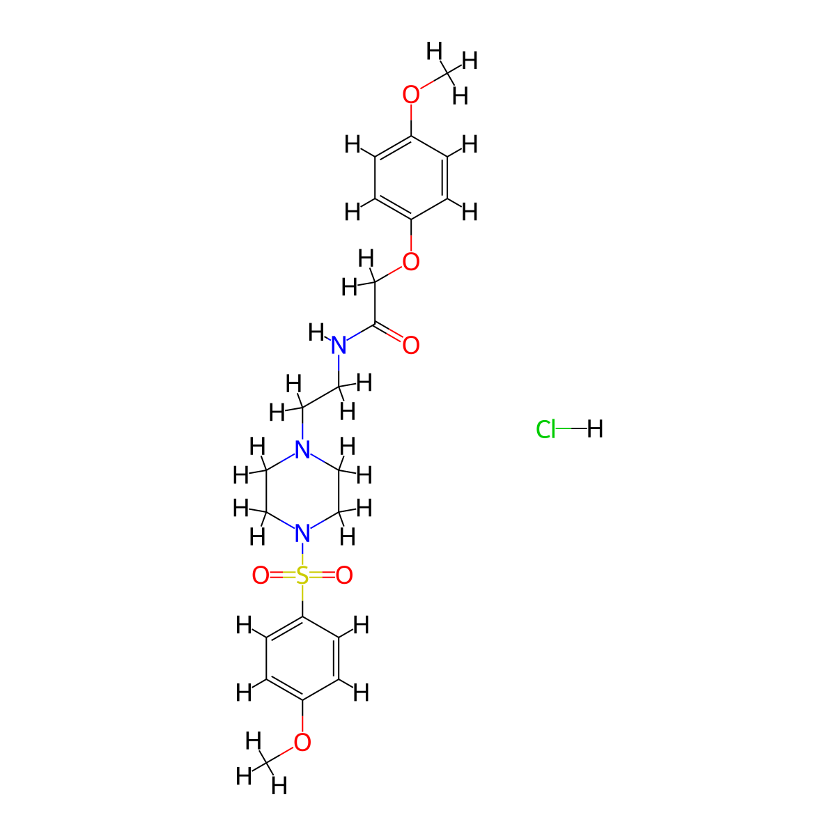 2-(4-methoxyphenoxy)-N-(2-(4-((4-methoxyphenyl)sulfonyl)piperazin-1-yl)ethyl)acetamide hydrochloride molecular structure, CAS 1184983-29-6
